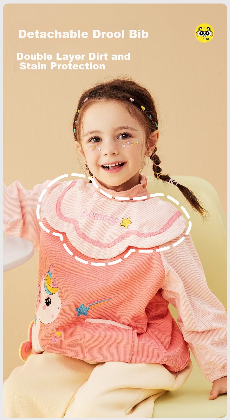Mumeng Kids Apron Baby Feeding Bib Splash-proof Waterproof Anti-dirty Autumn Winter Reversible Unicorn Size M 10