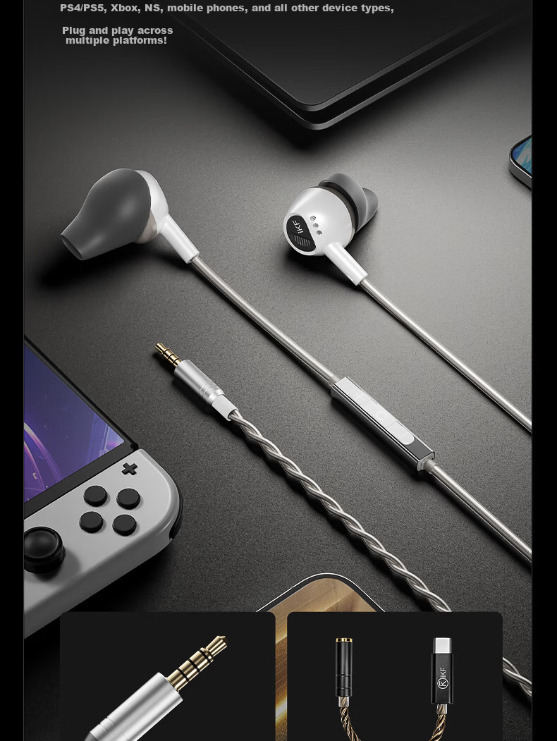 IKF [Co-Branded Gift Box Edition], Yanguan In-Ear Wired Headphones, High-Definition Microphone, Sound Positioning, E-Sports Gaming Specific, HiFi High-Quality Triangular Delta PUBG FPS, Pure White 16