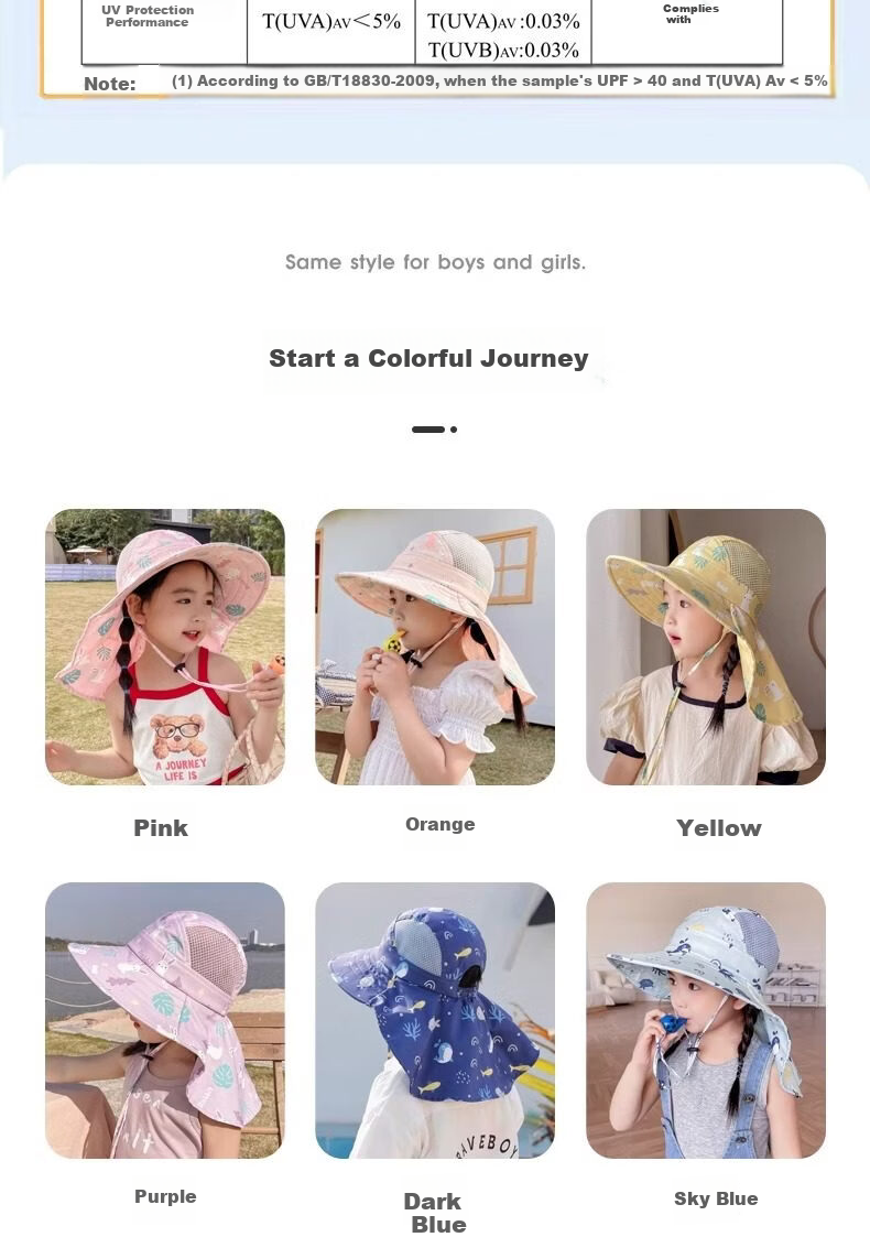 HAOGUAN Kids Sun Hat Summer Sunshade Cap Boys Girls Baby Beach Hat Wide Brim UV Protection 6