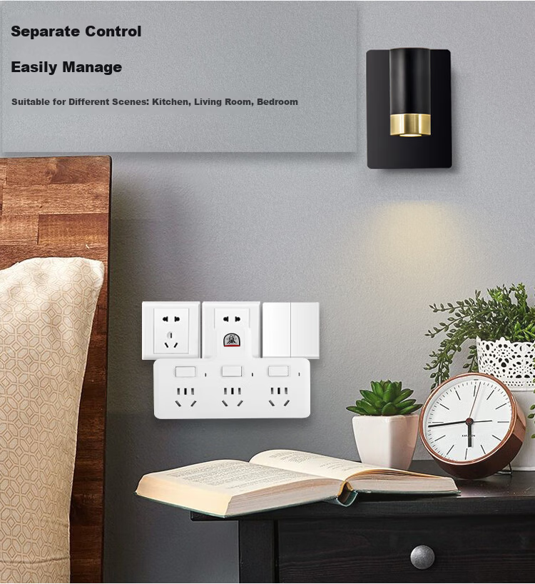 Bullet Head Adapter Plug T-Shaped One-to-Three Socket / Wireless Adapter Socket / Power Converter / One-to-Multiple Socket / Power Strip / 3-Outlet Controlled Socket TS-553DK 4