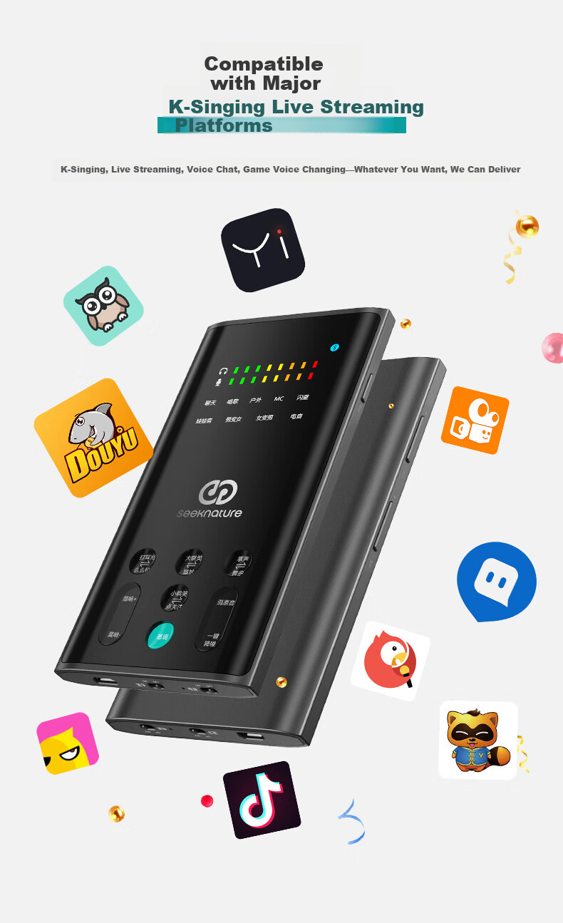 Seeknature BoBa 2nd Gen LIVE Sound Card Condenser Microphone Kit for Mobile Live Streaming, PC, TikTok, Kuaishou, Universal Host Singing, Karaoke, Recording, Full Live Streaming Equipment Set Micropho 9