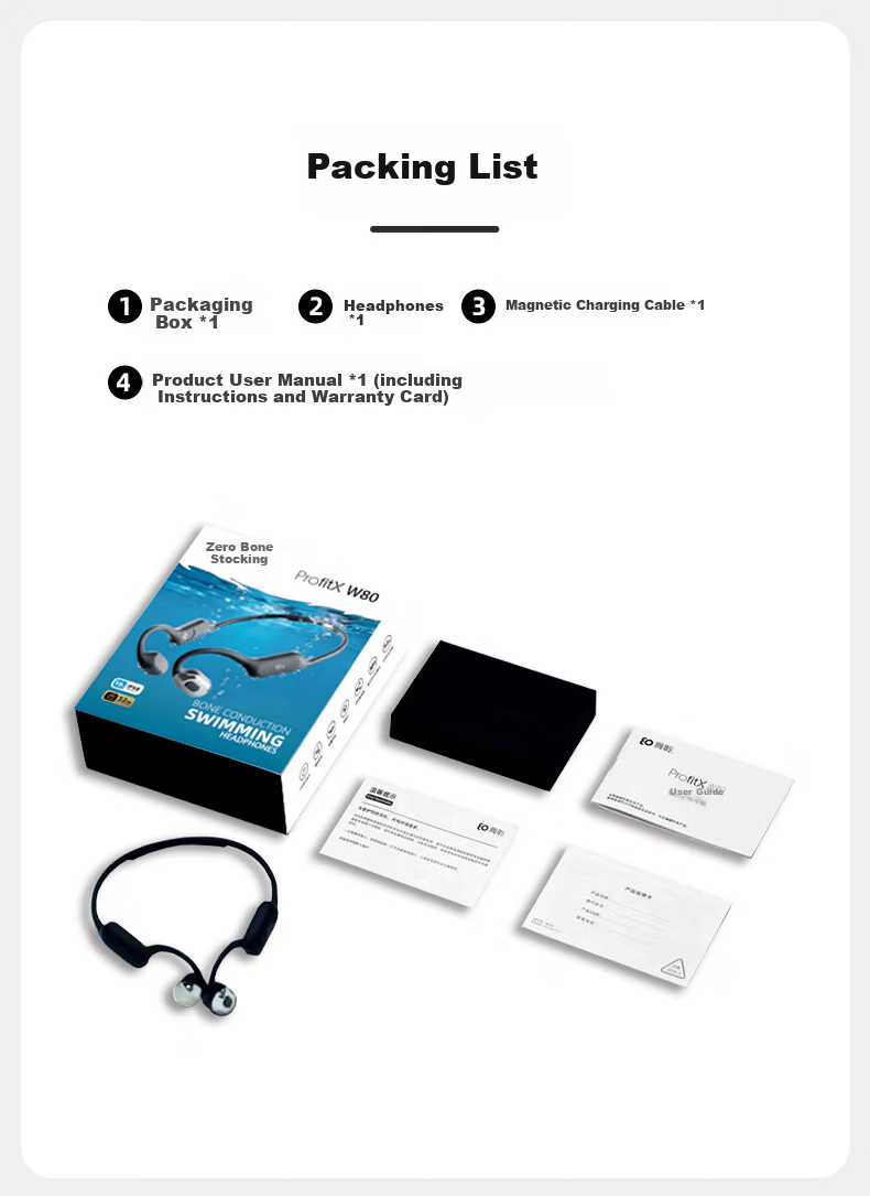 Guling New W80 Professional Bone Conduction Swimming EO Earphones Ear-Hook Sports Running Open Wireless Bluetooth In-Ear Waterproof Compatible with Apple Huawei Feisha Black 18