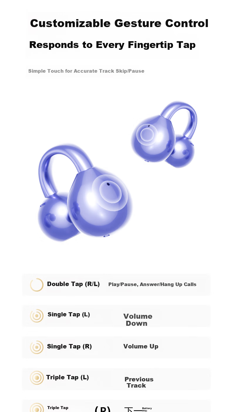 Chuangu 2026 Latest 2.5D Smart Screen Bluetooth Bone Conduction Earphones Top 10 Concept Open-Ear Wireless Ear Clips Large Battery Long Battery Life for Running 19