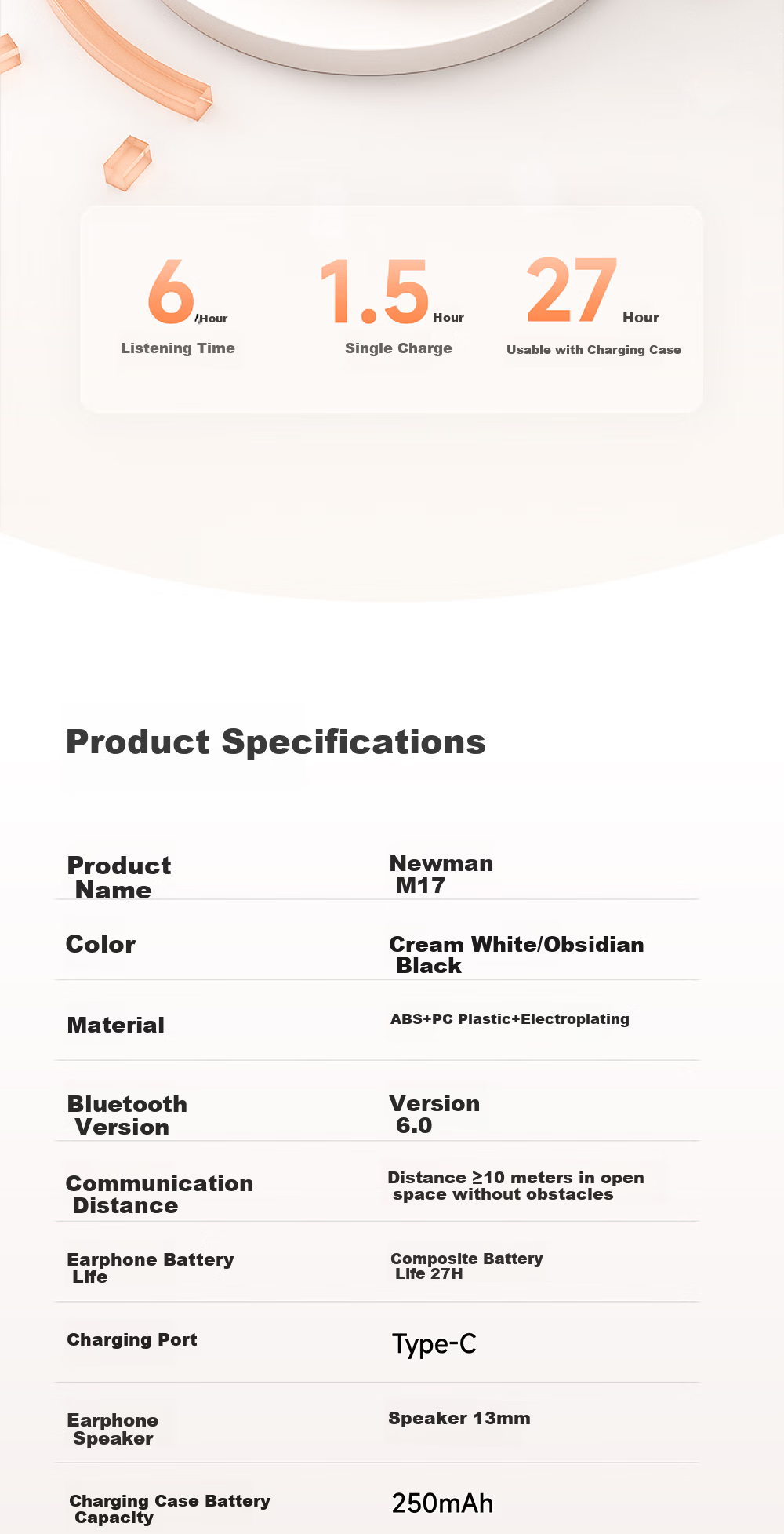 Newmine M17 Premium Sports Bluetooth Earphones Ear-Hook AI Translation Earbuds XiaoDu 5.0 Bone Conduction Wireless Bluetooth 6.0 Noise Cancelling Non-In-Ear Ink Black 10