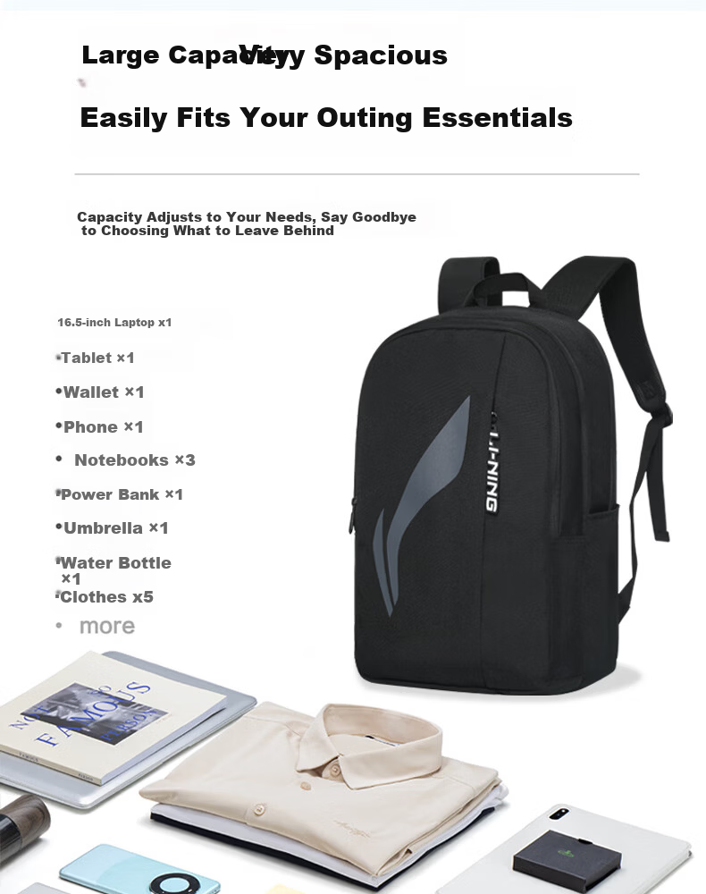 LI-NING Large Capacity Backpack for Middle School, High School, and College Students, Sports Outdoor Travel Laptop Bag for Men 5