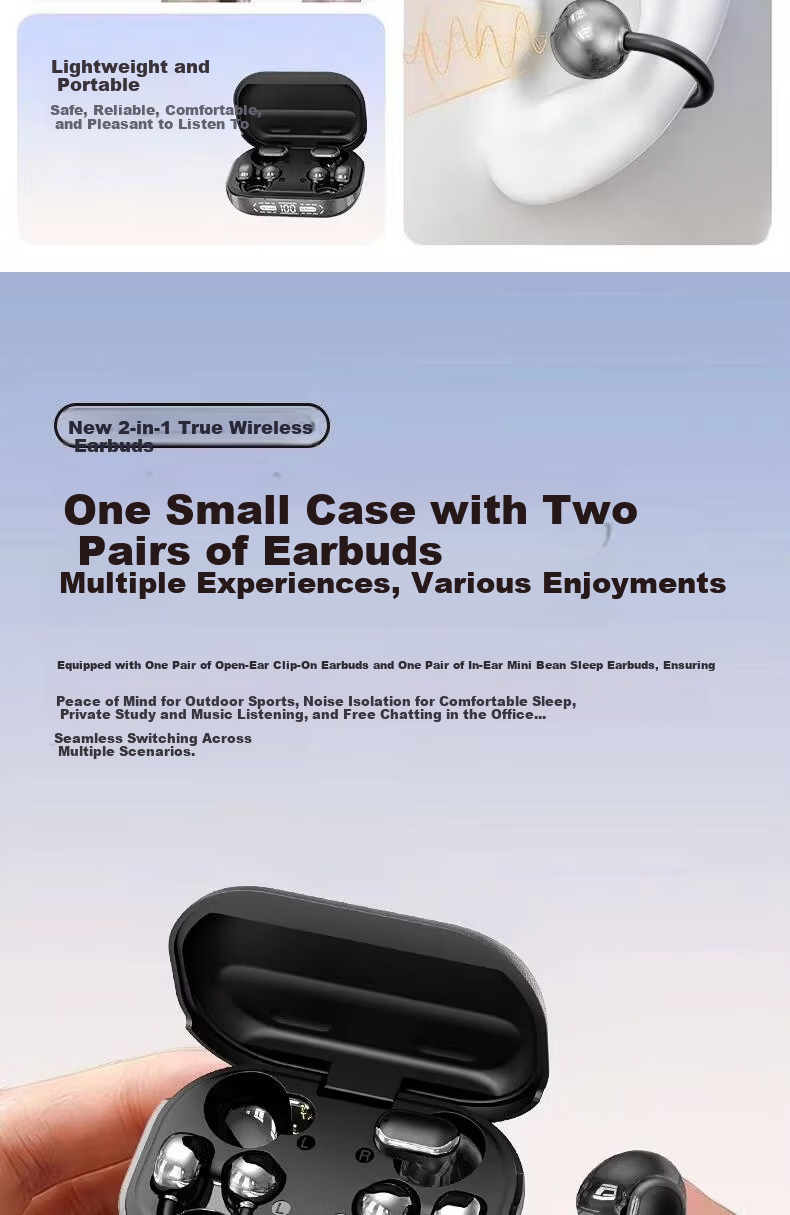 Zhiguozhe Four-Ear Bluetooth Earphones 2026 Latest Clip-On Short Stem Semi-In-Ear Wireless Long Battery Life Sports Running Cycling Comfortable Wear 7