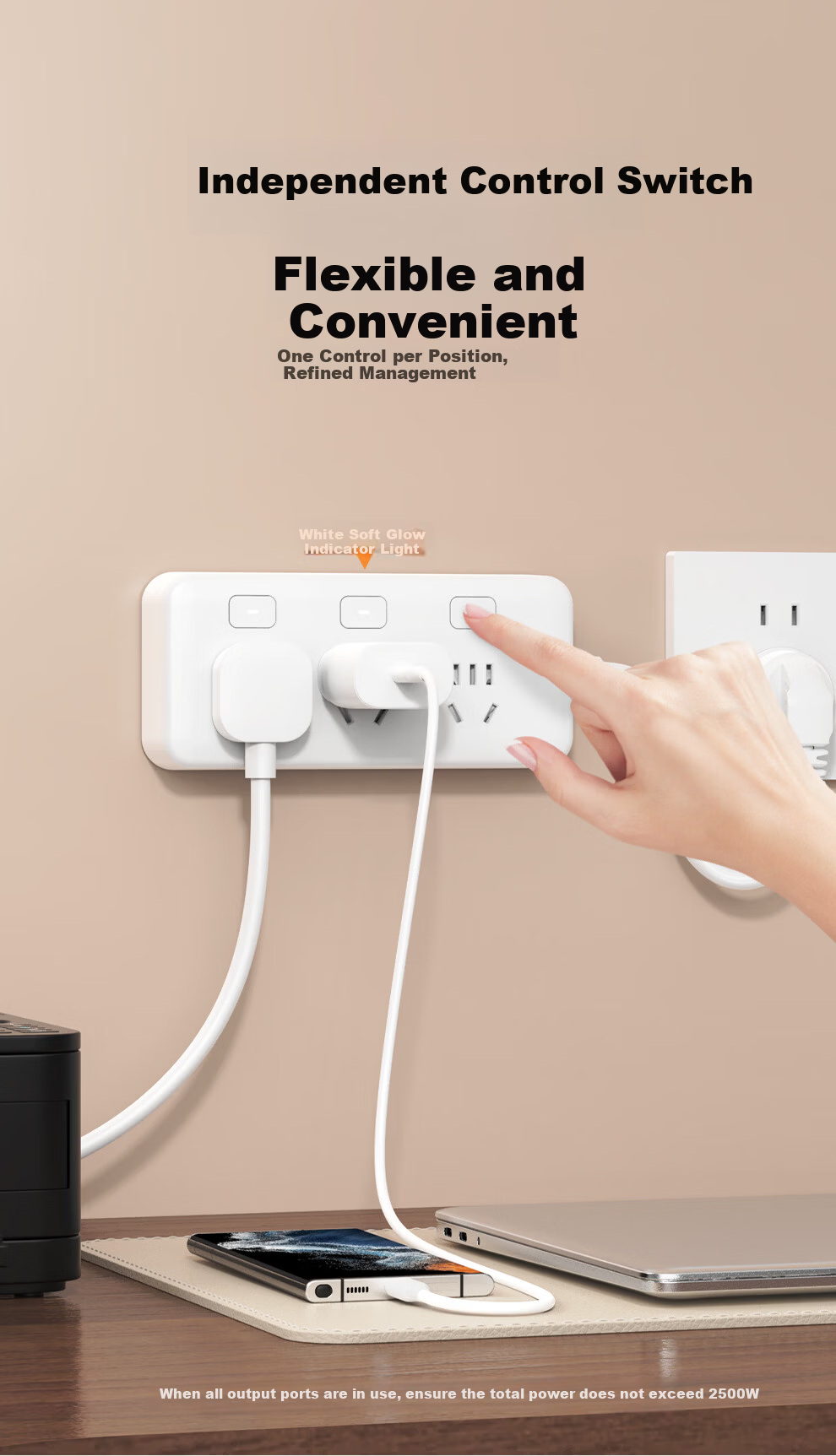 PHILIPS 3-Outlet Independent Switch Short Extension Power Strip 0.2m Kitchen Socket Multi-Outlet Power Board 4