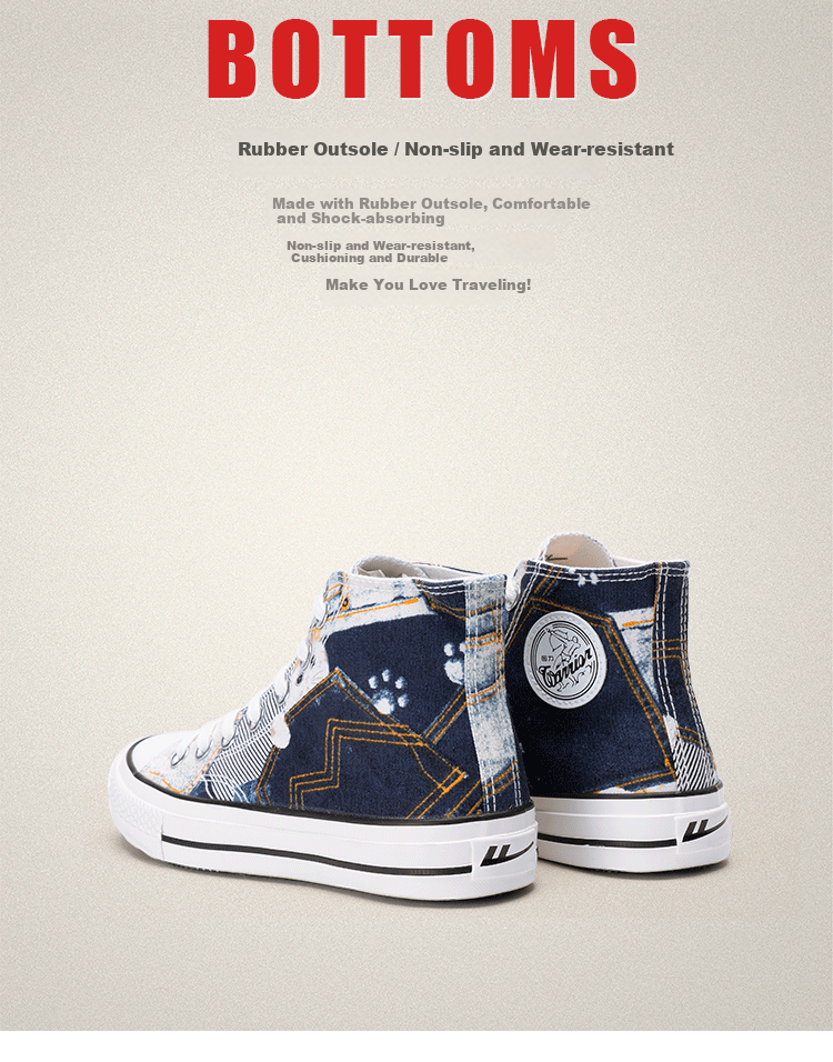 Warrior High-Top Canvas Shoes Men 2022 Spring Summer Irregular Pattern Fashion Couple Sneakers H993 Blue Floral 44 4