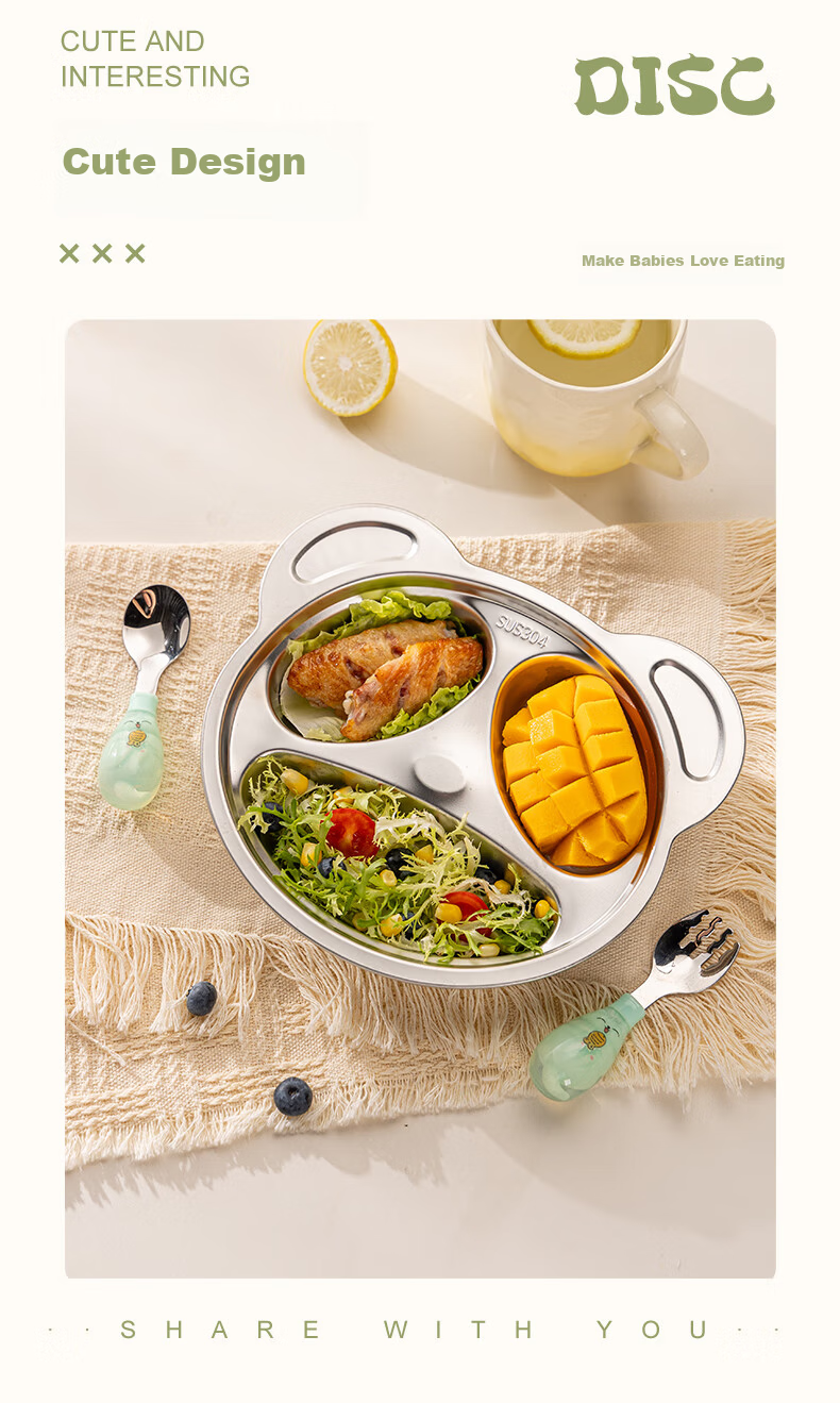 Guangyi 316 Stainless Steel Children's Divided Plate, Baby Home Use Four-Compartment Plate for Boys, Kindergarten Tableware GY1377 3