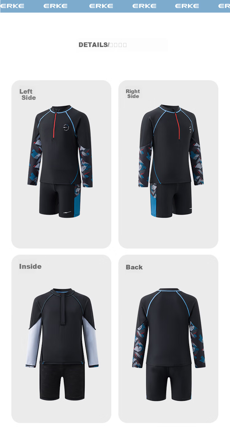 ERKE Children's Swimwear, Boys' Long-Sleeve Shorts Two-Piece Swimsuit, Sun Protection Breathable Professional Boys' Swimwear Set 5