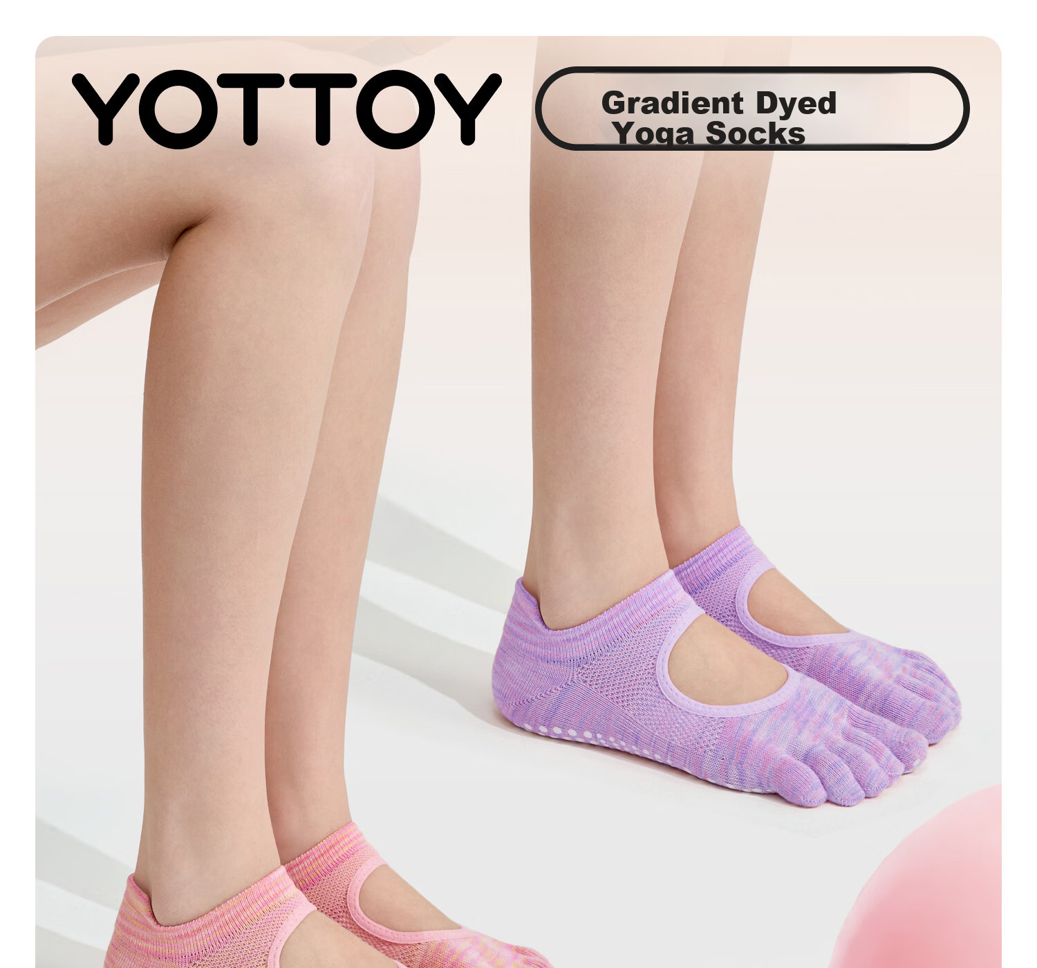 Yottoy Gradient Dyed Non-Slip Yoga Socks for Women Pilates Five-Toe Shoes Summer Indoor Sports Fitness Toe Separator Short - Purple 2