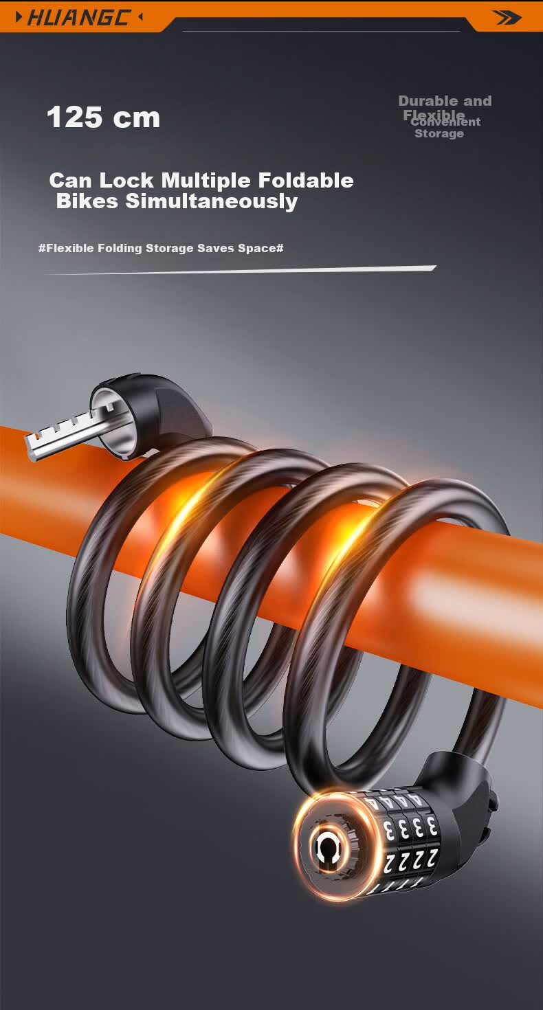 Huangchi Bicycle Lock [125cm Extended Anti-Theft] Four-Digit Combination Lock Uncuttable for Electric Bikes and Glass Doors 15