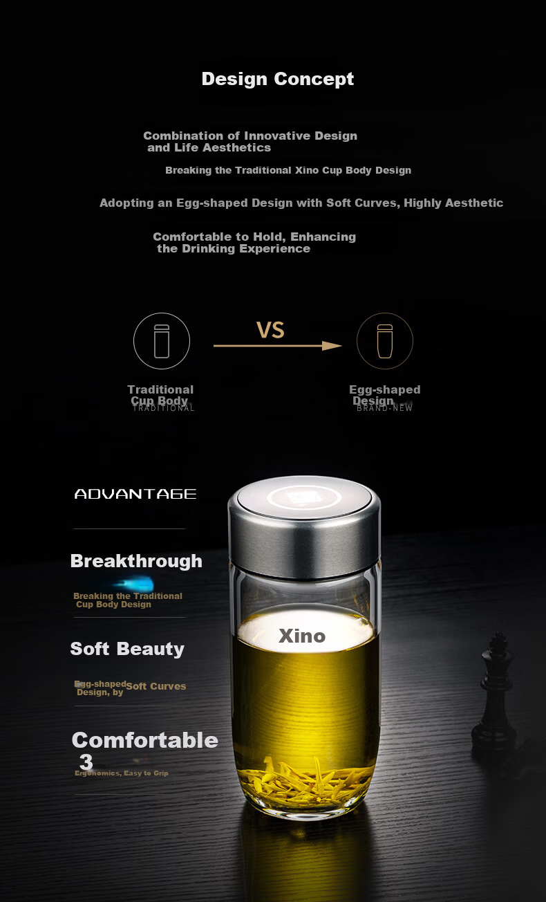 Heenoor Single-Layer Goose Egg Glass Cup for Men, Office Tea Infuser Mug, Filter Car Water Bottle XN-1207S Natural Color 390mL 3