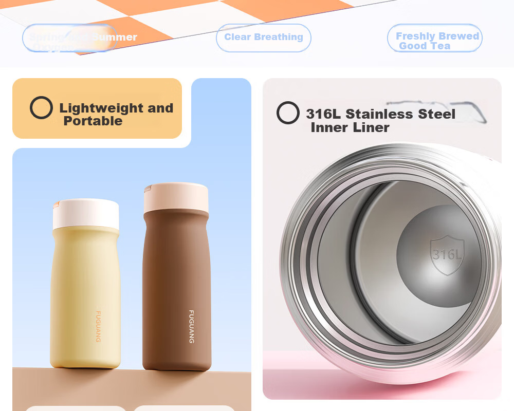 FUGUANG 316L Stainless Steel Insulated Cup Cute Mini Portable Pocket Tea Bottle for Students and Women 3