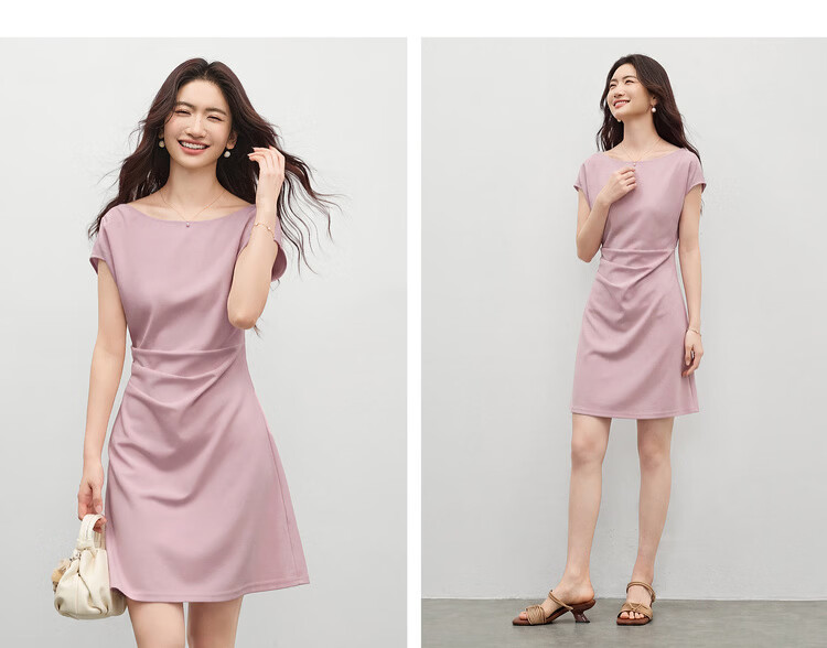 Shangdu Bila Elegant Temperament Short Sleeve Dress Women Spring Summer Off-Shoulder Pleated Slimming A-Line Mid-Length Dress 21