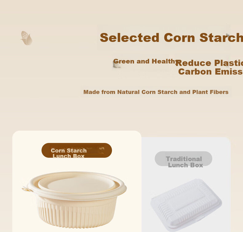 Temeiju Corn Starch Disposable Round Soup Bowl 450ml with Lid Food Grade Tableware 30 Sets 2