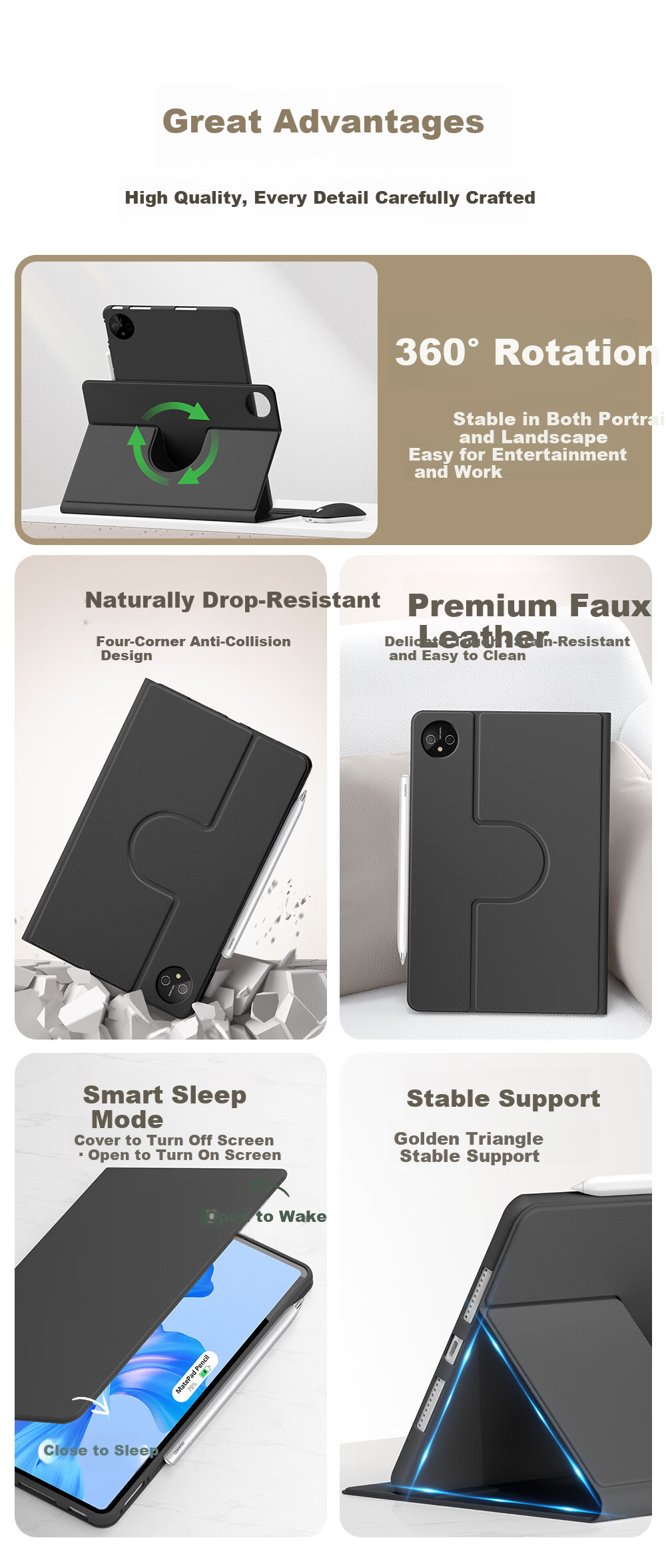 QBOSS Huawei MatePad 11.5 2026 Case, 11.5-inch New Rotatable Shockproof Soft Slim Simple Obsidian Black Tablet Cover 4