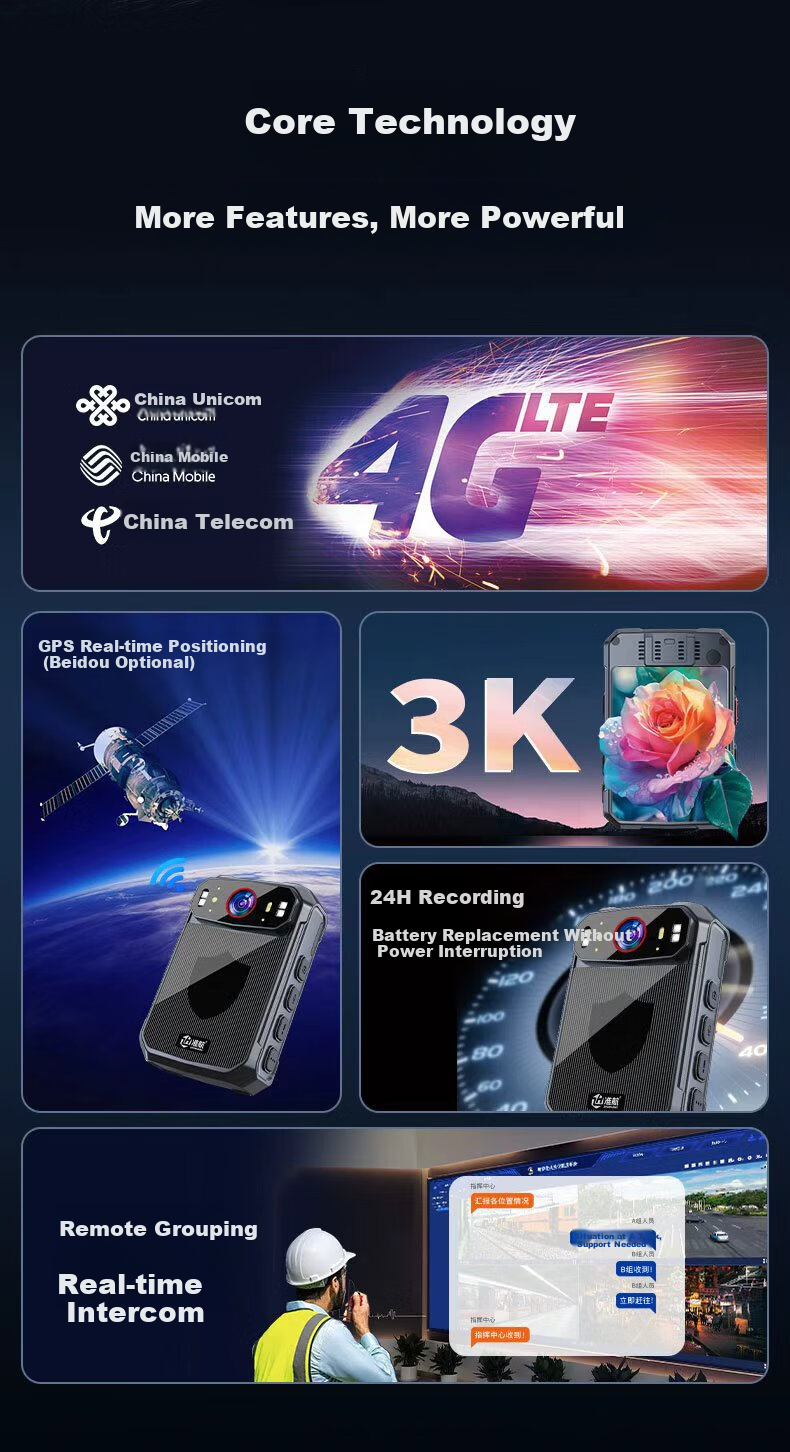Zhunhang 4G Law Enforcement Recorder with GPS Beidou Positioning Remote Monitoring Audio Real-time Dispatch Camera G5-64G 2