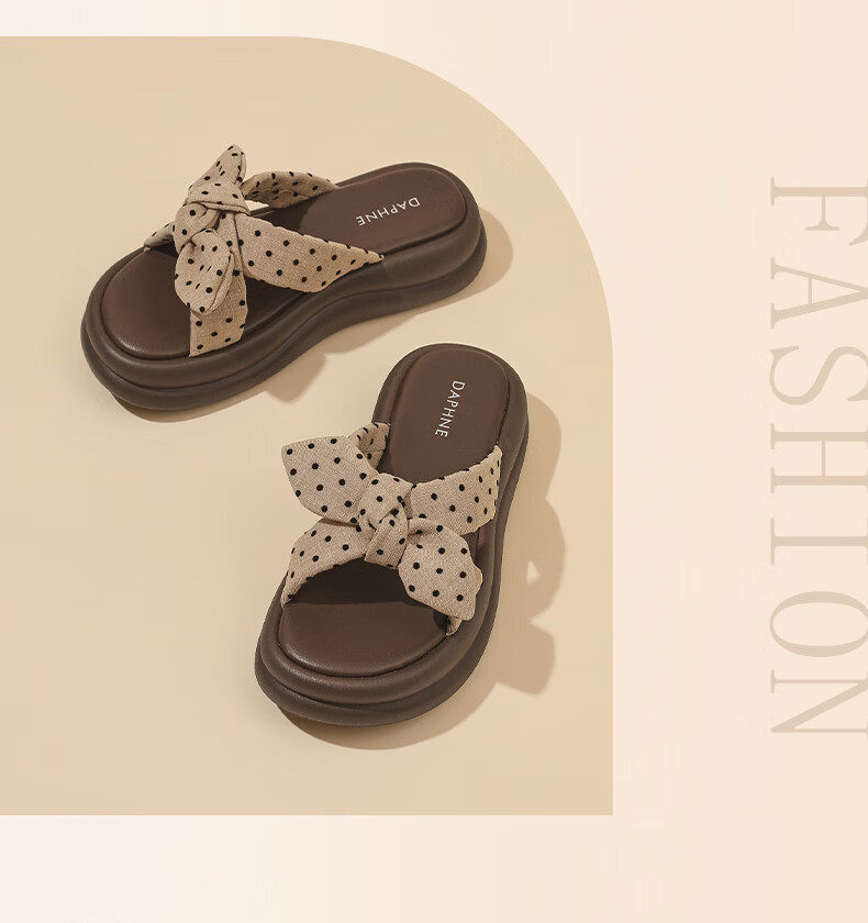 DAPHNE 2026 Summer New Polka Dot Bow Thick Sole Height Increasing Comfortable Outdoor Slippers for Women 23