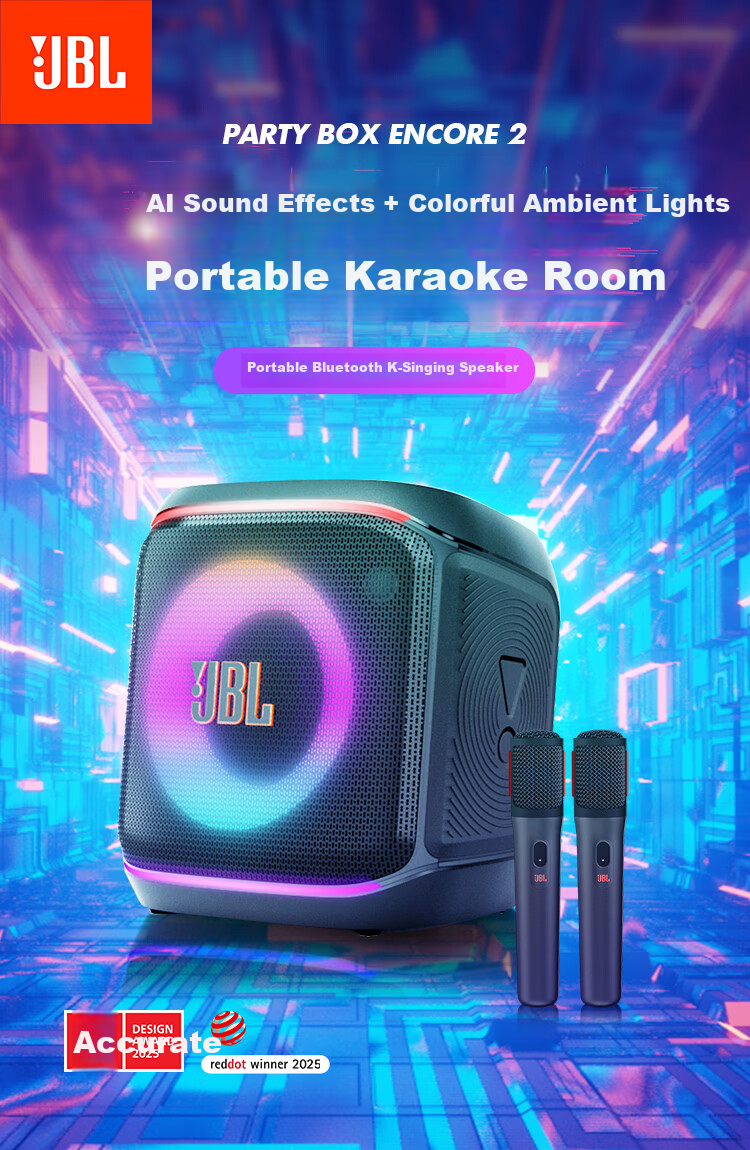 JBL PartyBox Encore 2 Bluetooth Speaker Outdoor Camping Home KTV Microphone All-in-One Karaoke Machine Singing Version 2 Speaker 2