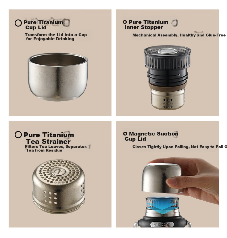 IMOGY Pure Titanium Insulated Mug Women's Holiday Gift Coffee Cup High-Value Large Capacity Magnetic Lid Water Bottle with Handle 7