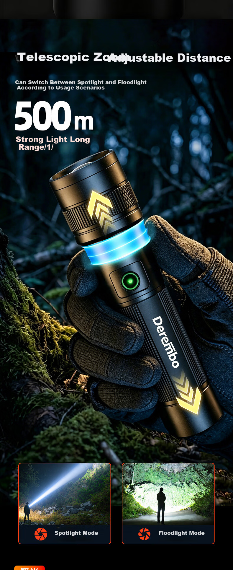 DEREMBO High Brightness Portable Flashlight Outdoor Lighting Super Bright Long Battery Life Rechargeable Climbing Patrol Home Small Emergency Light 2