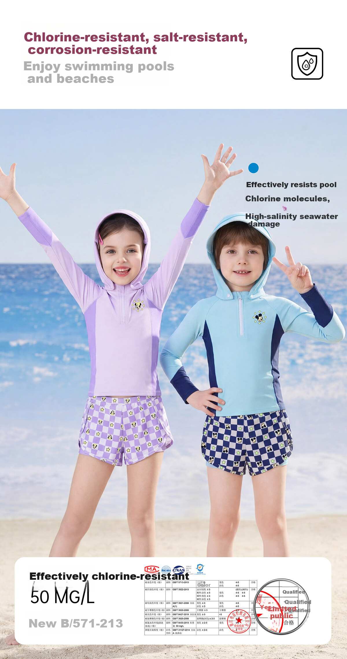 Disney Kids Swimwear Set Boys Girls Long Sleeve Shorts UV Protection Beach Vacation Purple Size 100 6