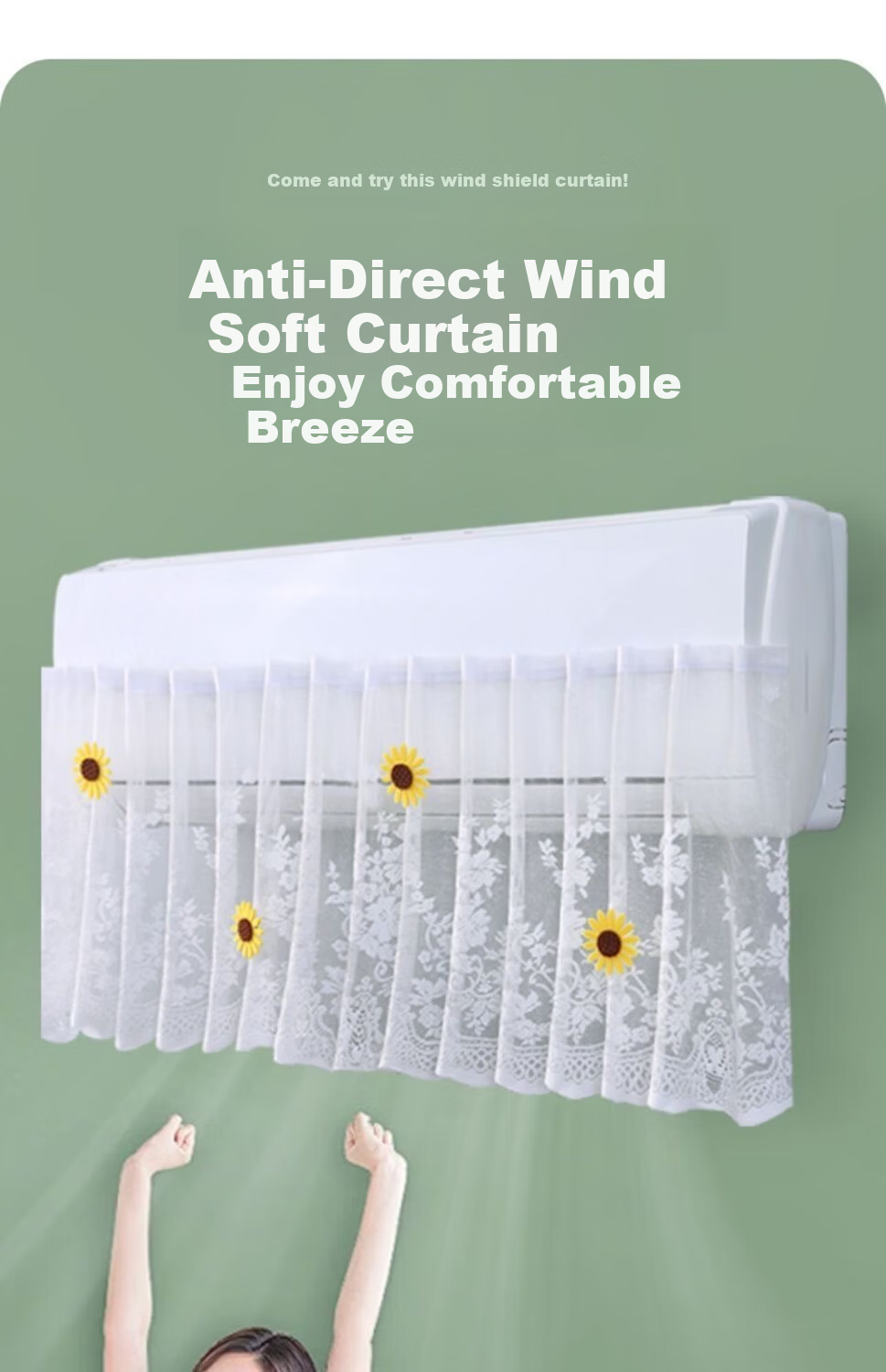 XIAOHUANGHOU Air Conditioner Wind Deflector, Anti-Direct Blowing, Universal Dust Cover for Wall-Mounted Units, Fabric Happiness Bear 1