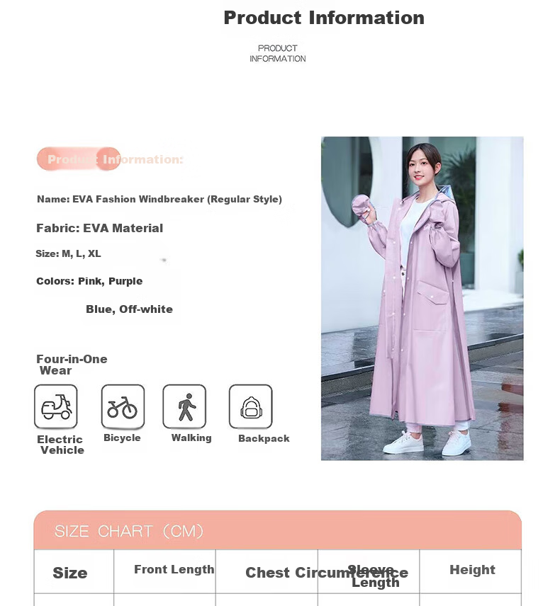 Jiajialin Women's Long Full-Body Raincoat Thickened Adult Single Electric Scooter Rain Poncho Purple M 6