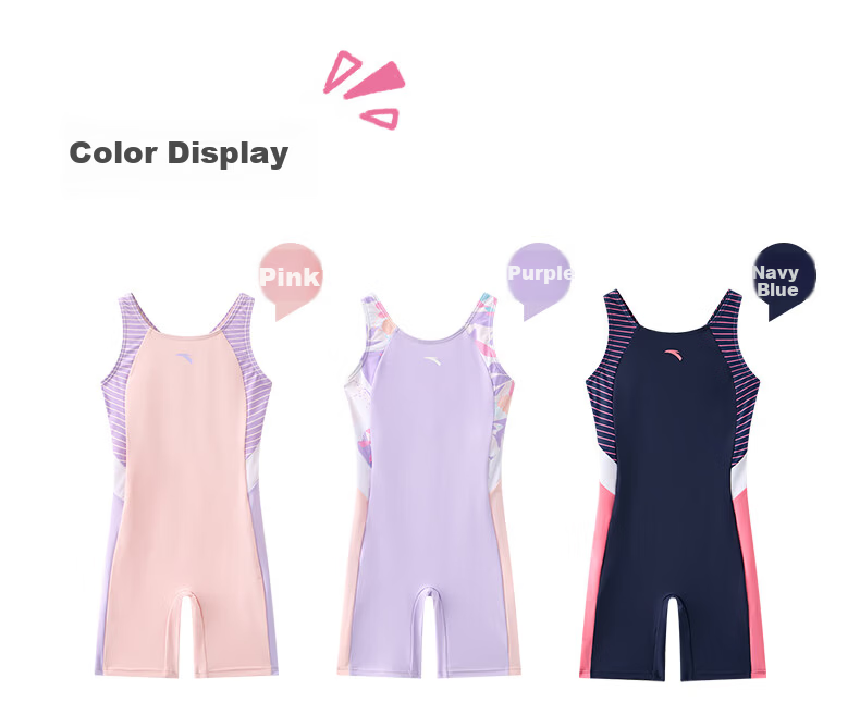 ANTA Children's One-Piece Swimsuit for Girls, Square-Leg Professional Training Swimwear for Older Kids, Teenagers, Beginners, Swimming Equipment, Purple, Size 120 18