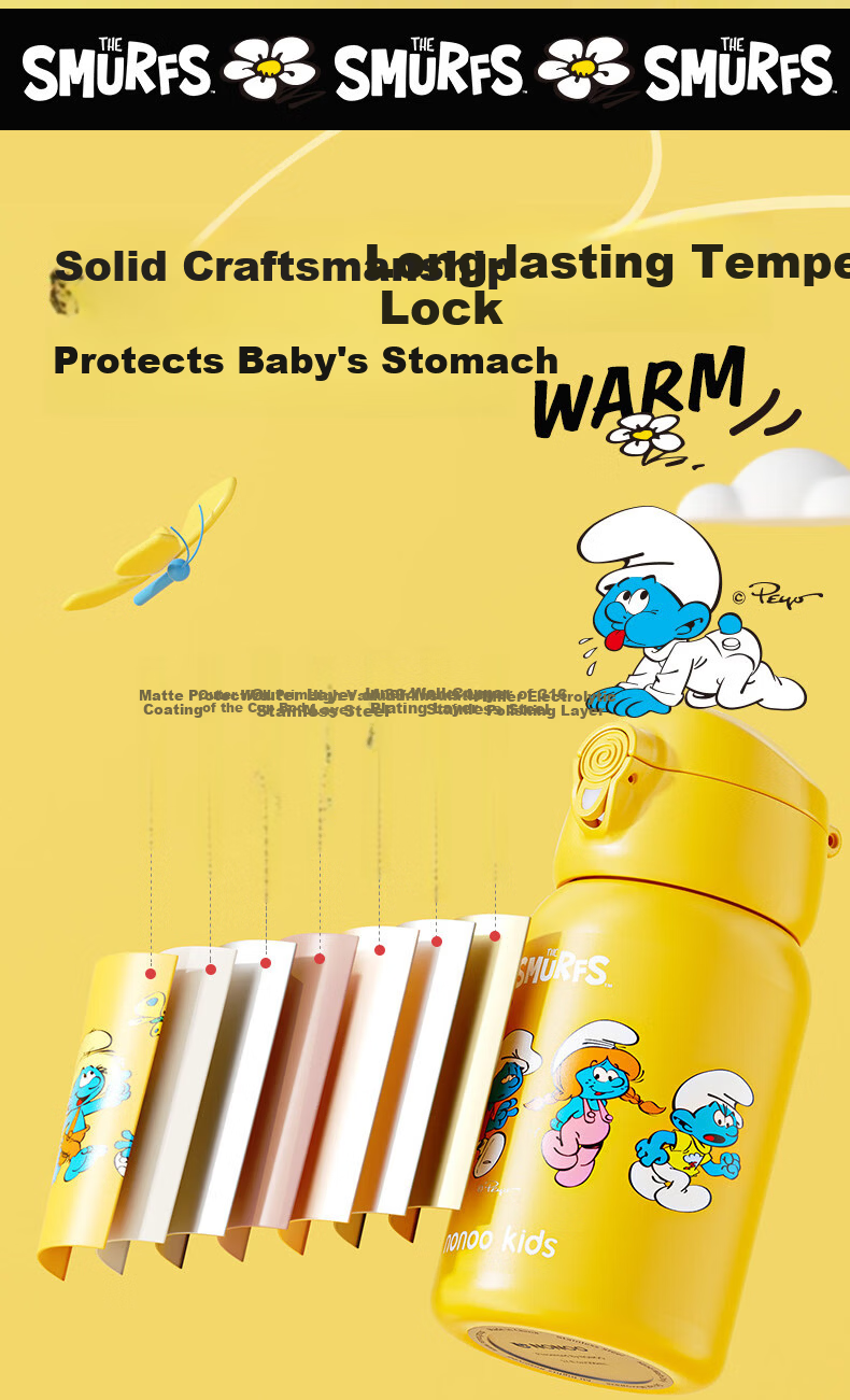 HAERS Smurfs Children's Insulated Straw Water Bottle Kindergarten Primary School 316 Stainless Steel Bright Yellow 500ml 5