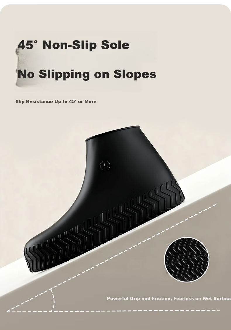 BWNK Adult Waterproof Silicone Rain Shoe Covers Non-Slip Wear-Resistant Portable Rain Boots Black XL 2