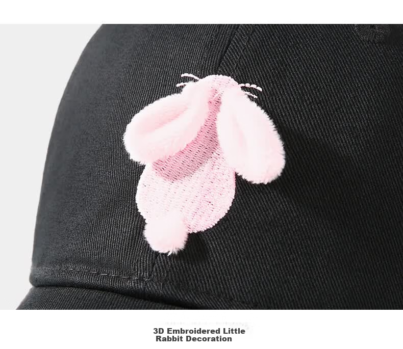 CACUSS Women's Duckbill Cap Spring Summer Cute Embroidered Little Rabbit Pure Cotton Soft Top Baseball Cap Playful Youthful Face-Slimming Dark Brown 28