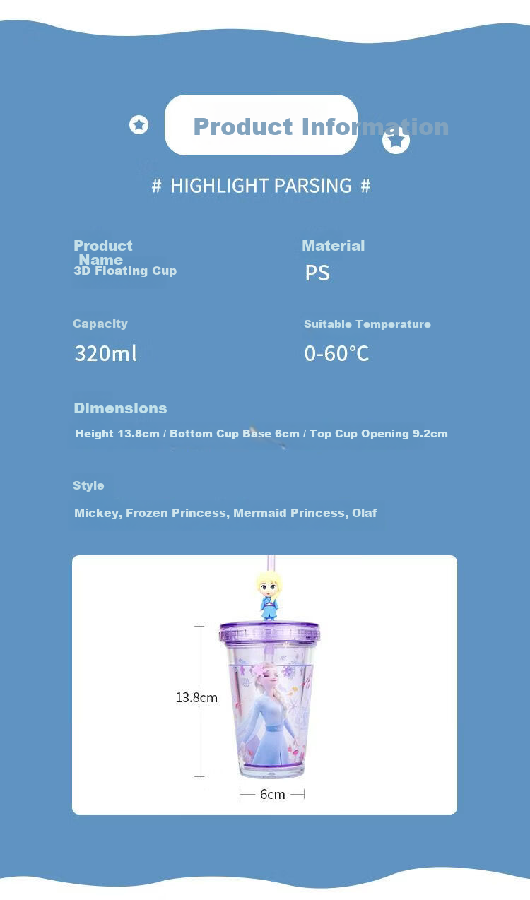 Disney Kids Water Bottle Summer Straw Cup Olaf Plastic Cup 320ML 5