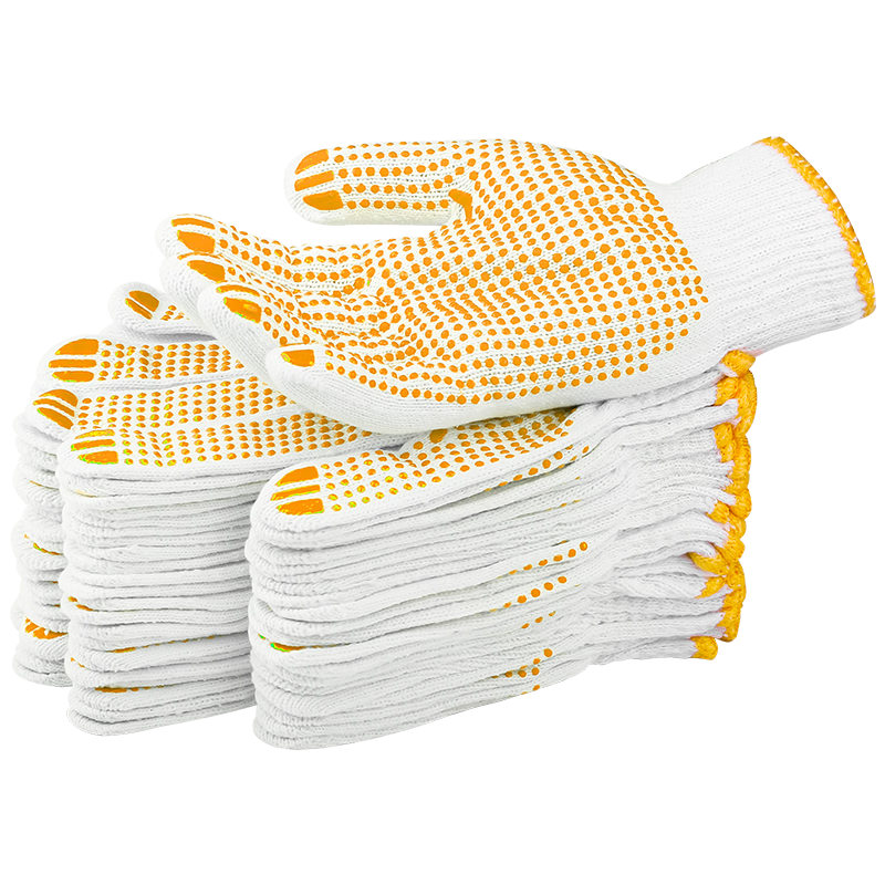 Gongpinxing Labor Protection Gloves Dotted Line Thickened Wear-Resistant Non-Slip Work Gloves Yellow Dotted Plastic 24 Pairs