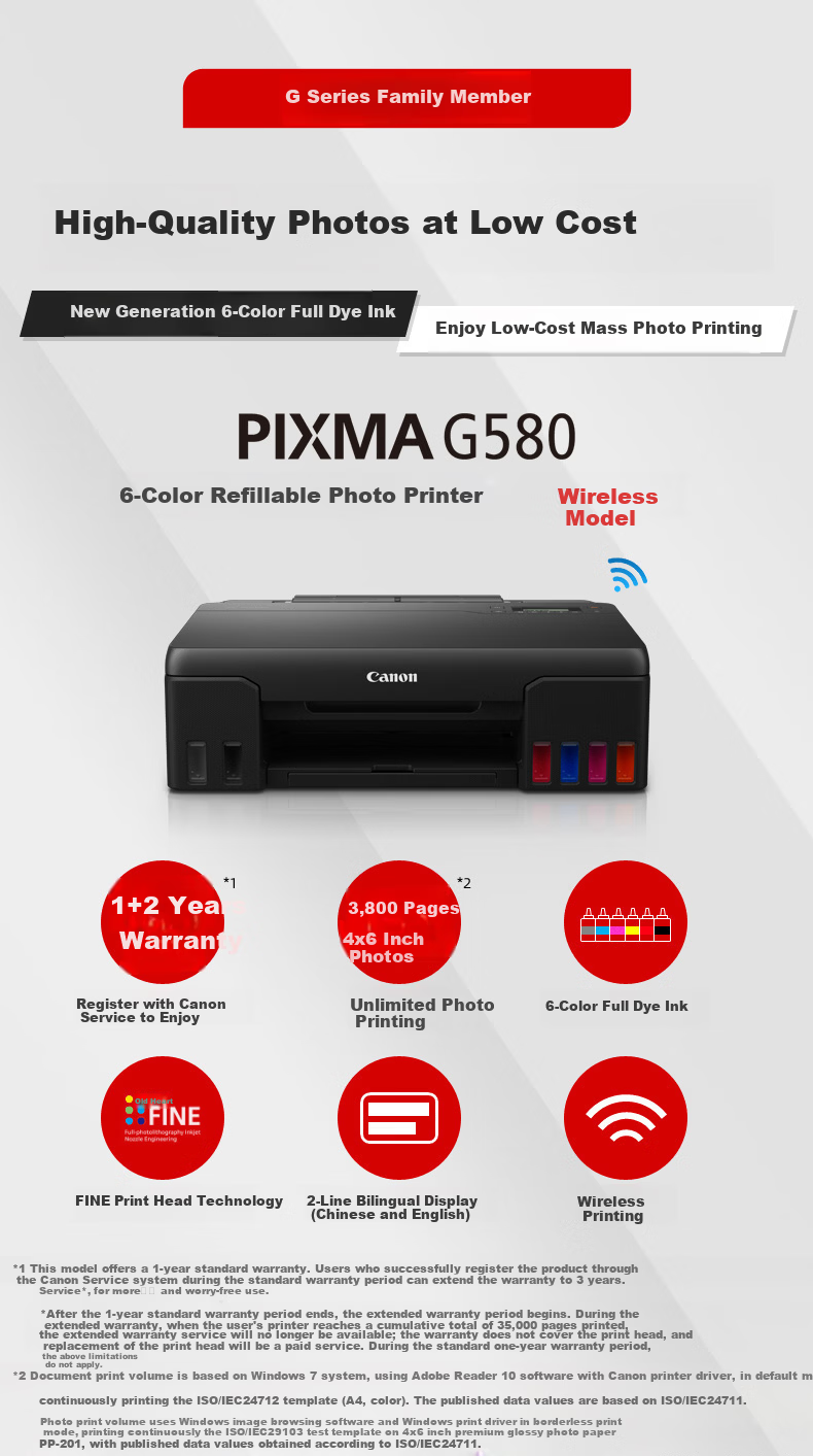 Canon G680 6-Color Ink-Refillable All-In Photo Printer (Print/copy/scan WiFi/WeChat Remote Printing Low-Cost High-Yield Photo Printing for Home Use) 2