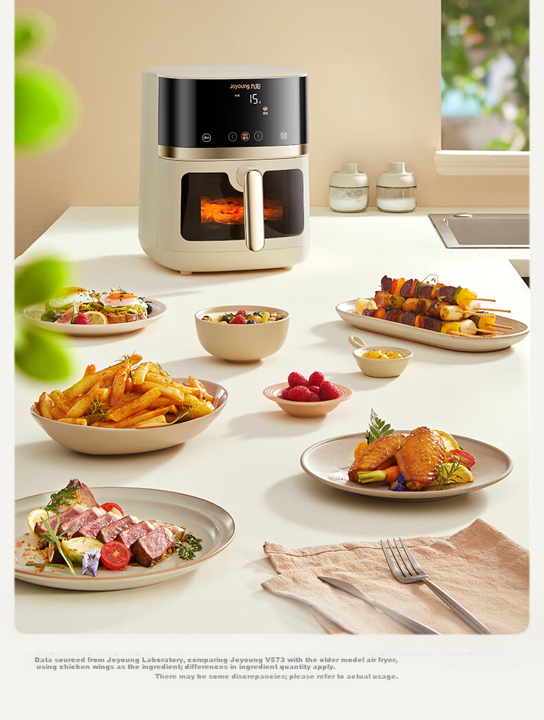 Joyoung Air Fryer, Flame-Broiled No-Flip Dual Heating Source, Visible Large Window, Steam Tender Roasting, Home Use, 6.5L Large Capacity, Three-Dimensional Water Replenishment Compartment, KL65-V576 10