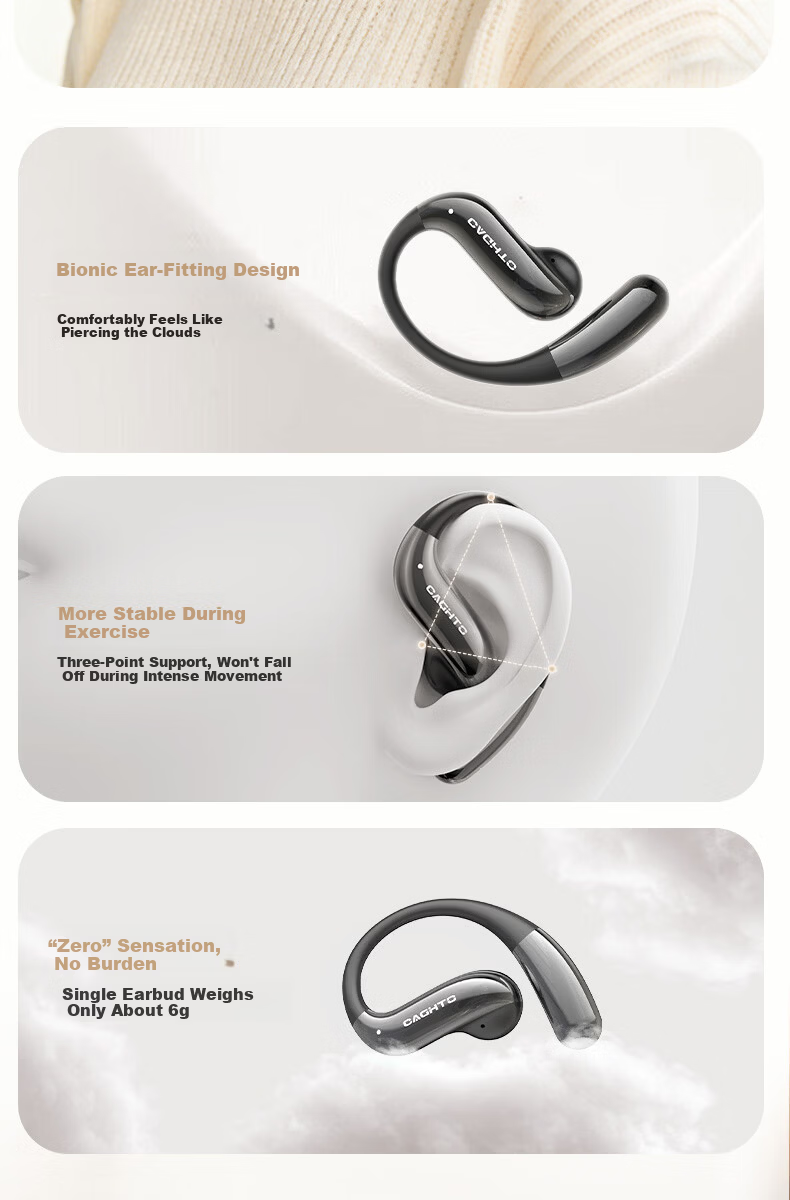 Chengao G13 Black Hanging Ear Bluetooth Earphones AI Call Noise Cancelling In-Ear Sports Running Cycling Earhook Long Battery Life Gaming Low Latency Universal Phone 9