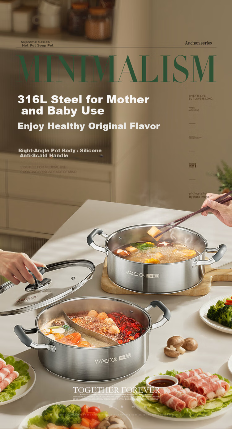 MAXCOOK 26cm 316L Stainless Steel Hot Pot Soup Pot with Lid, Compatible with Gas and Induction Cookers MCT7528 1