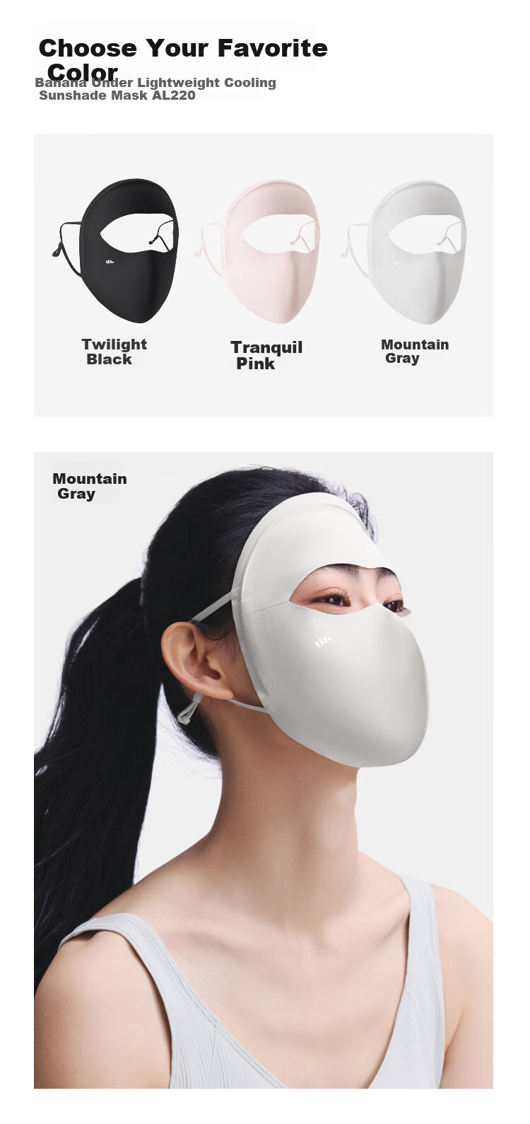 Beneunder Sunscreen Face Mask for Women UV Protection Medical Beauty Full Face Shield High UV Resistance Stylish Face Bikini Cycling Face Guard Mountain Gray 21