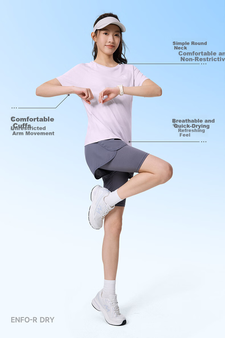 CAMEL Quick-Dry Sports T-Shirt Women Short Sleeve Breathable Casual Running Top C26BAYL6030 Dreamy Pink XL 5