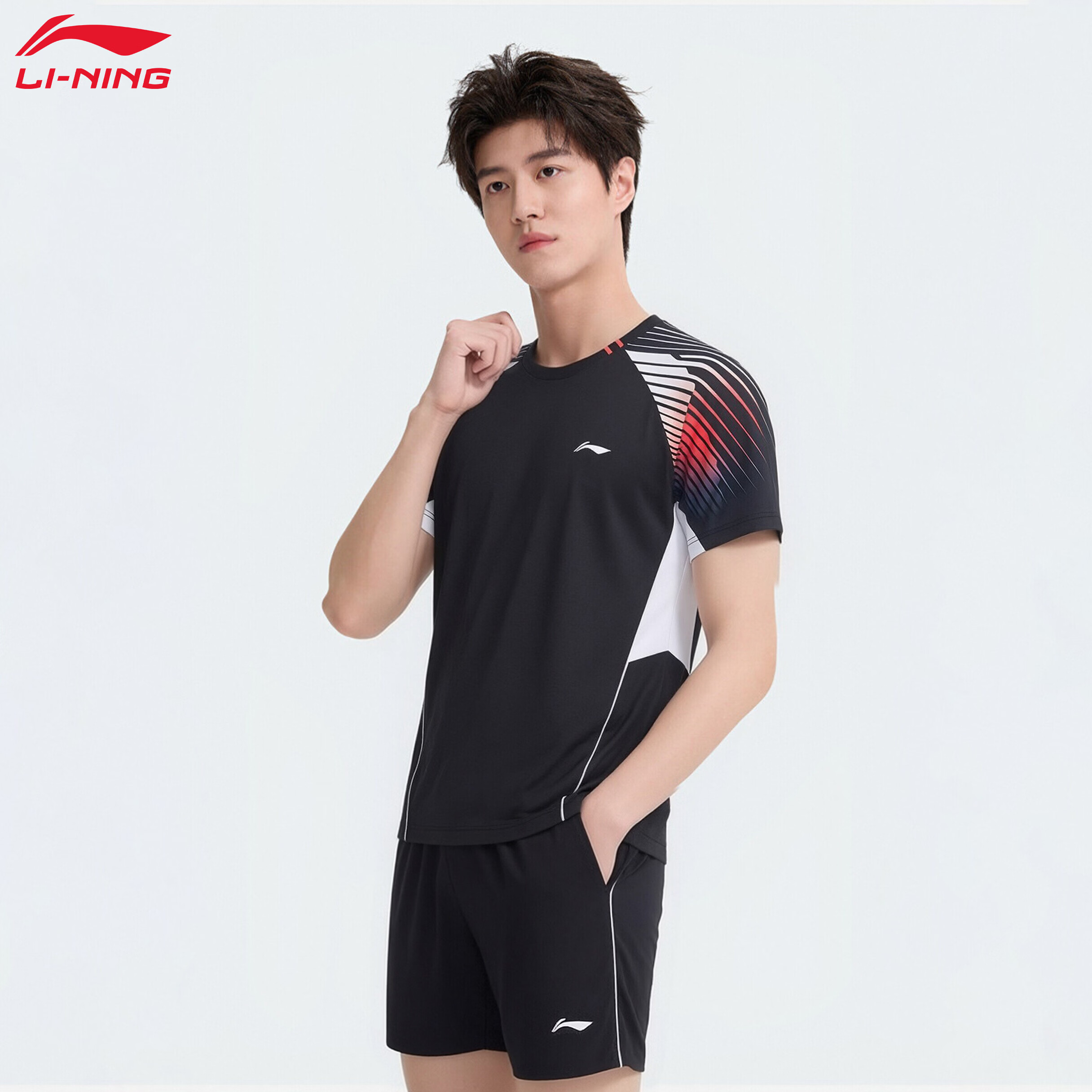 LI-NING Badminton Club Series Quick-Dry Cool Breathable Comfortable Training and Competition T-Shirt Set for Men