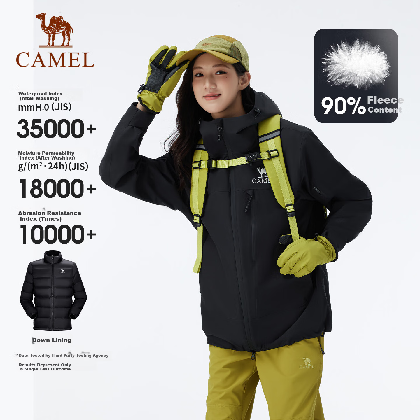 CAMEL Women's Rain God 3-in-1 Waterproof Mountaineering Jacket B032 Phantom Black