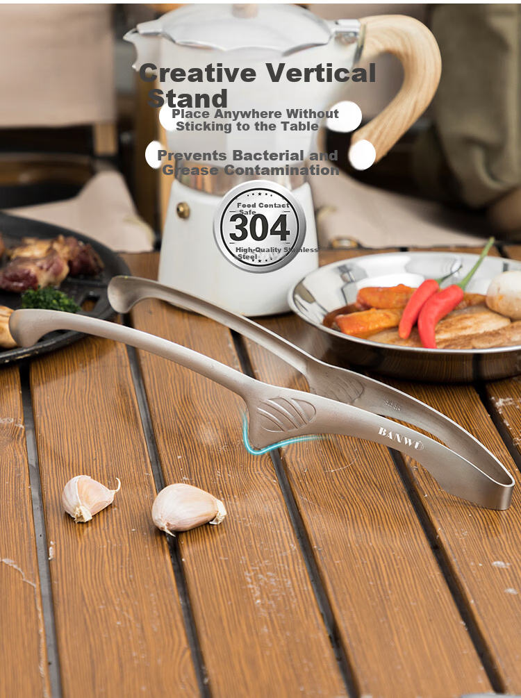 Banwu Life 304 Stainless Steel Food Tongs Kitchen Steak Tongs BBQ Tongs Korean Barbecue Tongs Vegetable Tongs Frying Tongs 10
