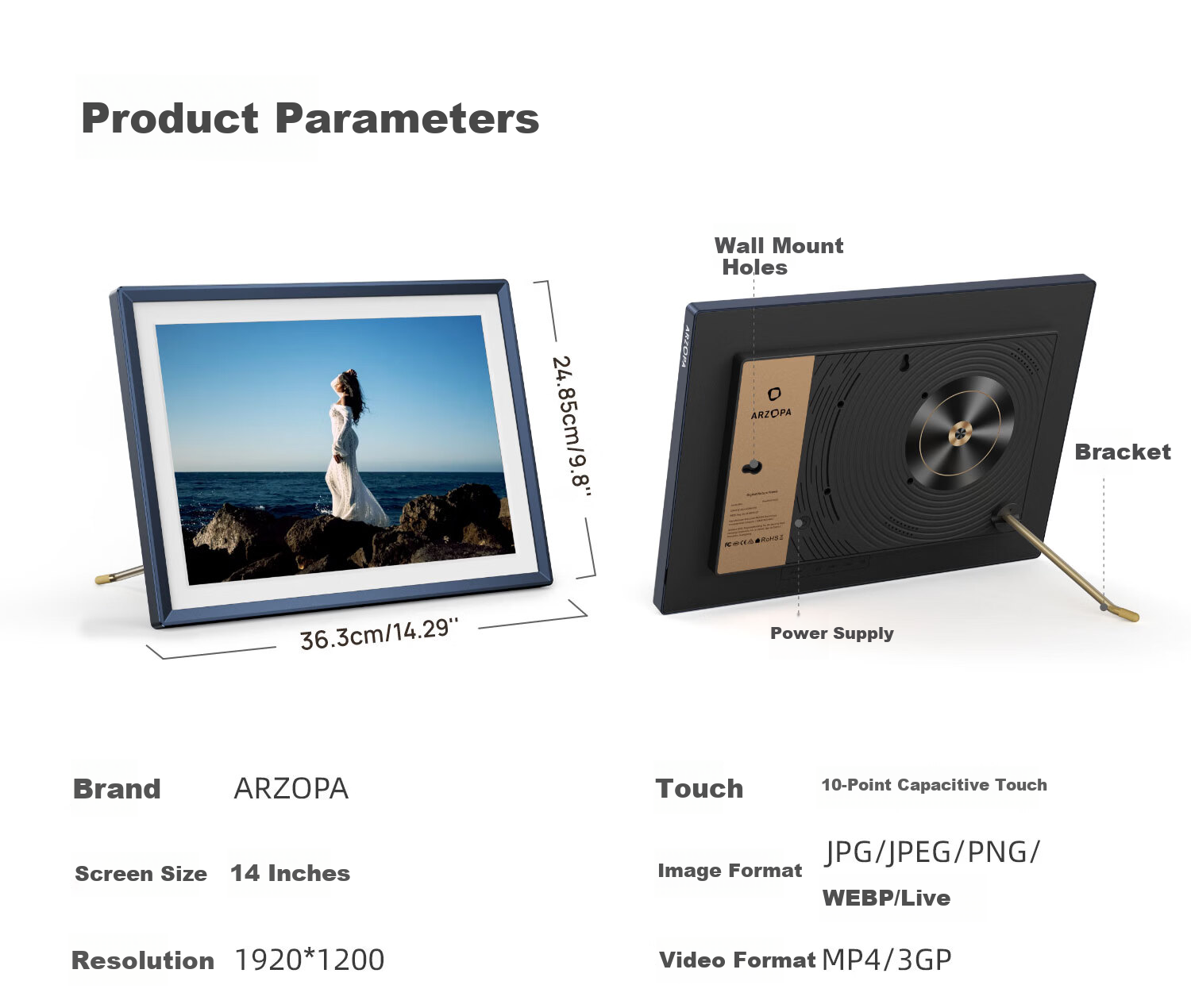 ARZOPA D14 Inch Digital Electronic Photo Frame Smart Cloud Frame Digital Album Photo Video Touch Display Desktop/Wall Mount Premium Gift Recommendation 33