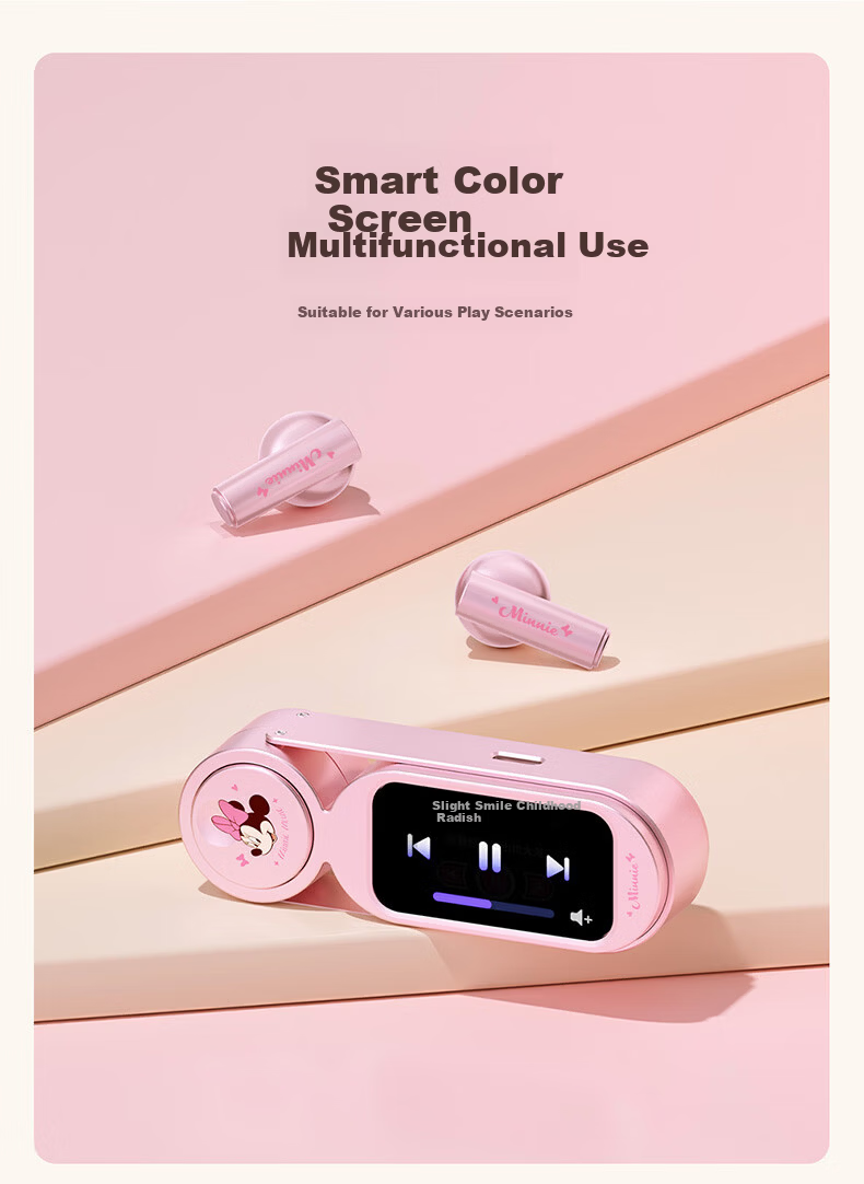 Disney Semi-In-Ear Wireless Bluetooth Earphones with Microphone, Long Battery Life, Multifunction Touch Screen, Digital Display, Alarm Clock, Call, Wallpaper, Gaming, Photography, Student Boys Birthda 4