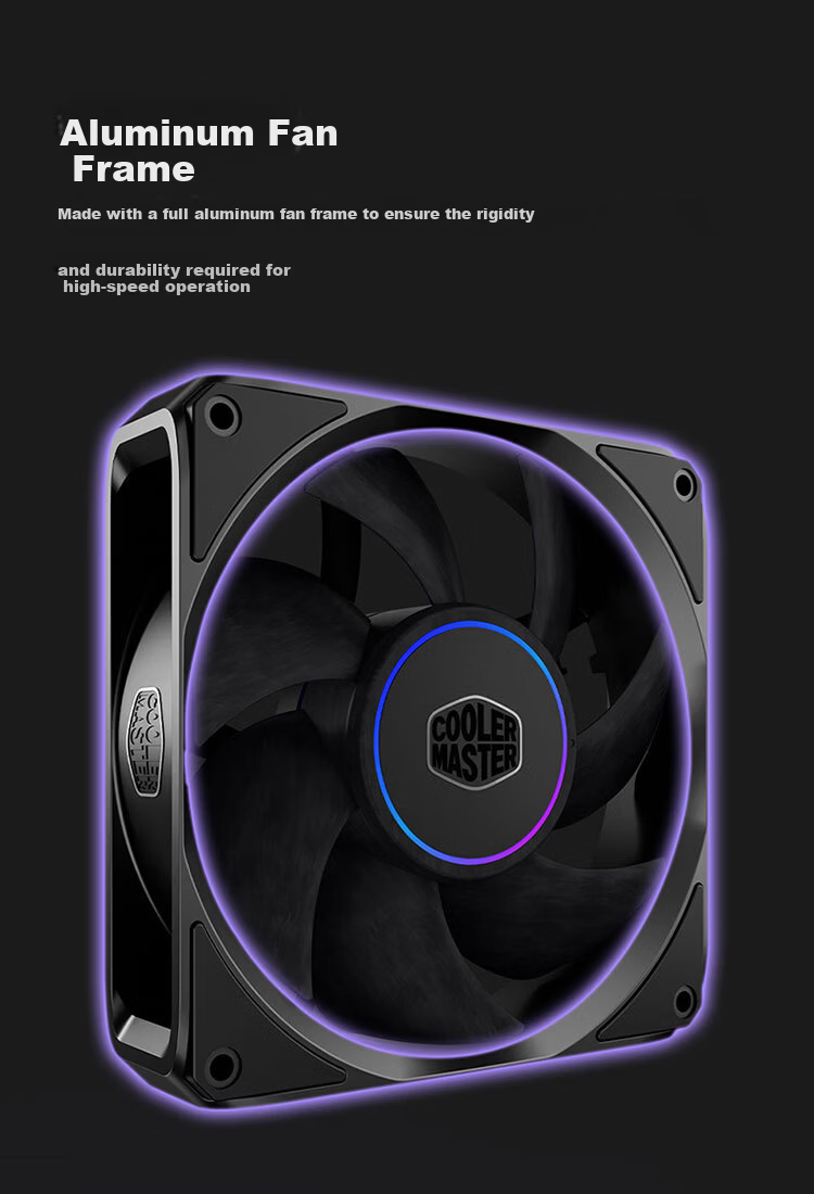 CoolerMaster MasterFan M120 ARGB Case Fan Full Aluminum Frame Magnetic Silent Bearing LCP Blades 5-Year Warranty 3