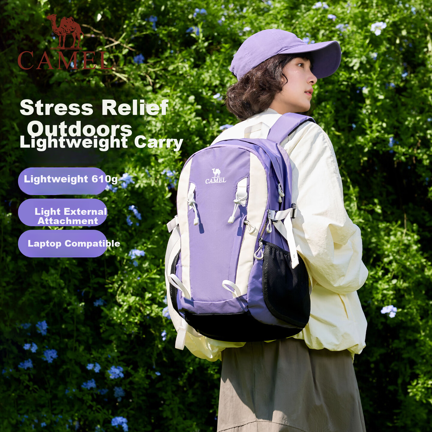 CAMEL Lightweight Student Backpack Outdoor Mountaineering Hiking Double Shoulder Bag Travel Lightweight Backpack 574D789650A