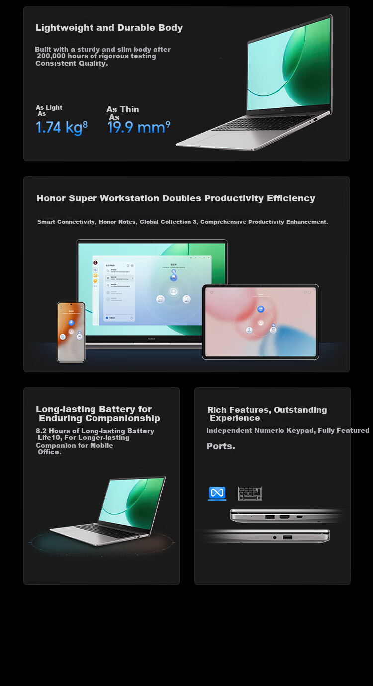 Honor Notebook X16 Ryzen Edition 2026 R7-7735HS High Performance 16GB 512GB Eye Protection Screen 16-inch Lightweight Long Battery Life Laptop 3