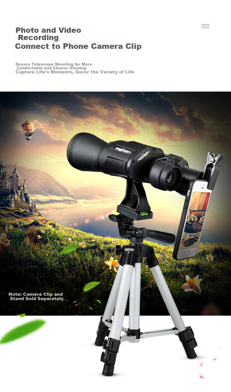 FEIRSH 10X50 Binoculars, High Magnification, High Definition, Low Light Night Vision, Bird Watching, Military Telescope, Concert Viewing Glasses T33 6